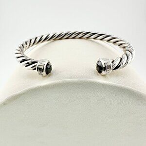 David Yurman Cable Cuff Bracelet w/ Sterling Silver & Black Diamonds - Medium